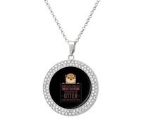 Always Be A Otter Round Pendant Necklace Diamond Edging Brilliant Personalized Jewelry Gifts for Women Silver-style