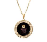 Always Be A Otter Round Pendant Necklace Diamond Edging Brilliant Personalized Jewelry Gifts for Women Golden-style