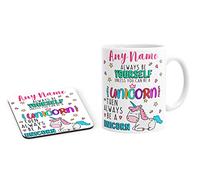 Always Be Yourself Unless You Can Be A Unicorn Personalised Custom Name Mug and Coaster Set Tea Coffe Cup Customised
