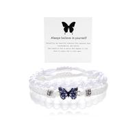 Always Believe in Yourself Butterfly Bracelet Adjustable Butterfly Stacking Bracelet Handmade Blue Friendship Natural Stone Butterfly Bracelet Evil Eye Stack Bracelet Cute Butterfly Charm Bracelets