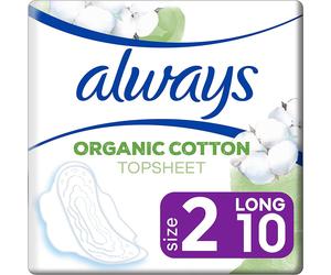 Always Cotton Protection Ultra Long (Size 2) Sanitary Towels With Wings 10 Pads, 100% Organic Cotton Topsheet