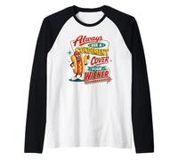 Always Cover Your Wiener Funny Hot Dog Condiment Pun Raglan Baseball Tee