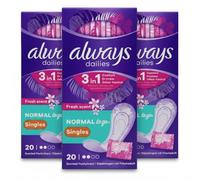 Always Dailies 3in1 Comfort Dryness Odour Control Normal Single Pantyliners Individually Wrapped (Pack of 3)