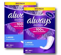 Always Dailies Normal Pantyliners, 2 Packs of 46, 92 in Total, Up to 100% Odor Control, Daily Freshness, Feminine Hygiene Protection, Enhanced Absorbency, Comfort Inlay, Stay Fresh Throughout The Day