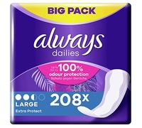 Always Dailies Panty Liners, Extra Protect, Large, 208 Liners (52 x 4 Packs), Odour Neutraliser, Absorbent Core