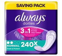 Always Dailies Panty Liners, Fresh & Protect, Normal, 240 Liners (60 x 4 Packs), SAVING PACK, Odour Neutraliser, Absorbent Core