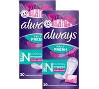 Always Dailies Panty Liners Normal 40x Fresh Scent Panty Liners | Go Fresh Singles Individually Wrapped | Odour Neutralising Discreet Breathable | Comfort | Pack of 2X 20 | Bought to You BY ZMA1