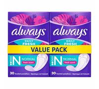 Always Dailies Pantyliners Normal - 60 Panty Liners (2 Packs of 30) Breathable Liners for Feminine Hygiene Protection Reliable Odour Neutralisation to Maintain Confidence and Comfort