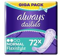 Always Dailies Women's Flexistyle Normal Pantiliners (72 Pads) Giga Pack, Suitable for All Panty Shapes