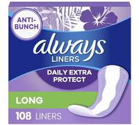 Always Anti-Bunch Xtra Protection, Panty Liners for Women, Light Absorbency, Long Lenght, Leakguard + Rapiddry, Unsent, 108 Count