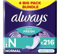 Always Dailies Panty Liners, Normal, 216 Liners (54 x 4 Packs), Odour Neutraliser, Soft & Discreet, Absorbent Core