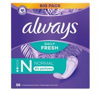Always Daily Fresh Normal Pantyliners, Pack of 56, 0% Fragrances, for Freshness and Protection