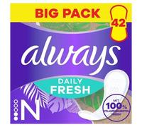 Always Daily Fresh Pantiliners Long with 100% Plant-Based Fibres, Pack of 38, Unscented