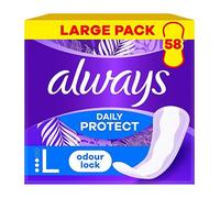 Always Daily Protect Long Panty Liners 58 Liners, Odour Lock, Comfortable With side protection barriers