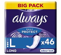 Always Daily Protect Long Panty Liners, Odour Lock, 4x46 Count, Comfortable with Absorbent Core