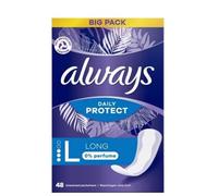 Always Daily Protect Long Pantyliners, Pack of 48, 0% Fragrances, Comfort with Absorbent Core