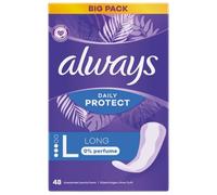 Always Daily Protect Long Pantyliners, Pack of 48, 0% Fragrances, Comfort with Absorbent Core