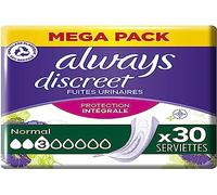 Always Discreet, 30 Women's Incontinence Pads, Normal 3 Drops, Absorbent Protection for Moderate Urinary Leaks, Mega Pack