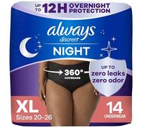 Always Discreet Adult Incontinence Overnight Underwear for Women, XL, Up to 100% Bladder Leak Protection, 14 CT