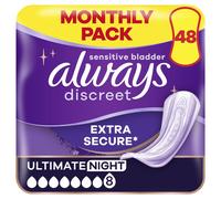 Always Discreet Incontinence Pads Women Ultimate Night 48 Count Extra Secure & Discreet
