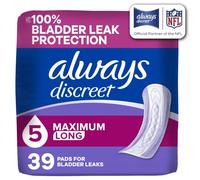 Always Discreet Adult Incontinence Pads for Women, Maximum Absorbency, Long Length, Postpartum Pads, Up to 100% Bladder Leak Protection, 39 Count