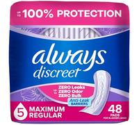 Always Discreet Adult Incontinence Pads for Women, Maximum Absorbency, Regular Length, Postpartum Pads, Up to 100% Bladder Leak Protection, 48 Count