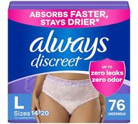 Always Discreet Adult Incontinence Underwear for Women and Postpartum Underwear, up to 100% Bladder Leak Protection, Large, 76 Count