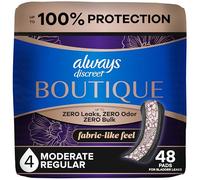 Always Discreet Boutique Adult Incontinence Bladder Leak Pads for Women, Moderate Absorbency, Regular Length, Up to 100% Bladder Leak Protection, 48 Count