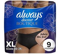 Always Discreet Boutique Incontinence and Postpartum Underwear for Women, Maximum Protection, Size XL, Black, 9 Count