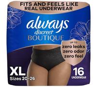 Always Discreet Boutique Incontinence and Postpartum Underwear for Women, Maximum Protection, XL, Black, 16 Count