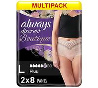 Always Discreet Boutique Incontinence Pants Women, Large Size, Beige, 16 High Absorbency Plus Pants (8 x 2 Packs), Odour Neutraliser, Softness and Protection, for Sensitive Bladder