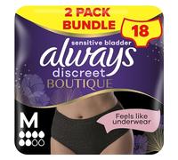 Always Discreet Boutique Incontinence Pants Women, Medium Size, Black, 18 High Absorbency Plus Pants (9 x 2 Packs), Odour Neutraliser, Softness and Protection, For Sensitive Bladder