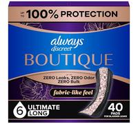 Always Discreet Boutique, Incontinence & Postpartum Pads for Women, Size 6, Extra Heavy Absorbency, Long Length, 20 Count x 2 Pack (40 Count Total)