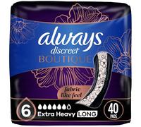Always Discreet Boutique, Incontinence & Postpartum Pads for Women, Size 6, Extra Heavy Absorbency, Long Length, 20 Count x 2 Pack (40 Count Total)