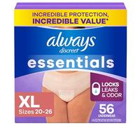 Always Discreet Essentials Adult Diapers for Women, Postpartum Essentials, Disposable Briefs, Unscented Incontinence Underwear Bladder Leak Protection, Size XL, 56 Count