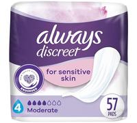 Always Discreet Incontinence Pads for Bladder Leaks Sensitive Skin Pads Moderate Absorbency, 57 Count (Packaging May Vary)