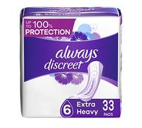 Always Discreet Incontinence Pads for Women and Postpartum Pads, Extra Heavy, 33 CT, up to 100% Bladder Leak Protection