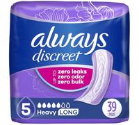 Always Discreet Incontinence Pads for Women, Heavy Absorbency, Long Length, 39 Count