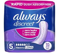 Always Discreet, Incontinence Pads for Women, Maximum, Long Length (Packaging May Vary), Purple, 39 Count