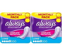 Always Discreet Incontinence Pads Long, 80 Pads (4 x 20 Pieces) Monthly Pack, Discreet Protection & High Absorbency, Odour-Neutralising (Packaging May Vary) (Pack of 2)