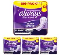 Always Discreet Incontinence Pads Ultimate Night 12CT (Pack of 4)