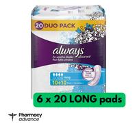 Always Discreet Incontinence Pads Women, Long, 6 x 20 High Absorbency Pads