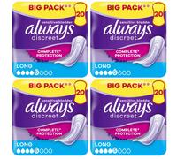 Always Discreet Incontinence Pads Women Long 80 High Absorbency Pads - 20x4