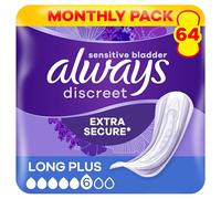Always Discreet Incontinence Pads Women Long Plus 64 Count, Extra Secure & Discreet