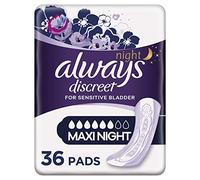 Always Discreet Incontinence Pads Women, Maxi Night Pads, 36 High Absorbency Pads (6 x 6 Packs), Odour Neutraliser, Saving Pack, for Sensitive Bladder