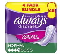 Always Discreet Incontinence Pads Women, Normal, 48 Moderate Absorbency Pads (12 x 4 Packs), Bigger Pack, Odour Neutraliser, Discreet and Flexible, for Sensitive Bladder