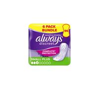 Always Discreet Incontinence Pads Women, Small Plus, 96 Moderate Absorbency Pads (16 x 6 Packs), Odour Neutraliser, for Sensitive Bladder
