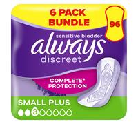 Always Discreet Incontinence Pads Women, Small Plus, 96 Moderate Absorbency Pads (16 x 6 Packs), Odour Neutraliser, for Sensitive