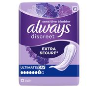 Always Discreet Incontinence Pads Women Ultimate Day 12 Count Extra Secure & Discreet