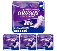 Always Discreet Incontinence Pads Women Ultimate Day 12 Count Extra Secure & Discreet (Pack of 4)